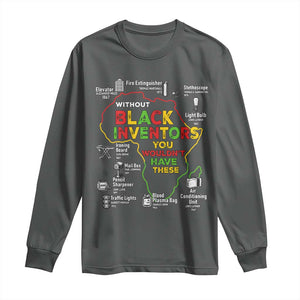 Proud Black Inventors Long Sleeve Shirt Black History Month African American Pride TS02 Dark Heather Print Your Wear