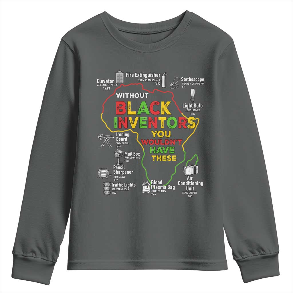 Proud Black Inventors Youth Sweatshirt Black History Month African American Pride TS02 Dark Heather Print Your Wear