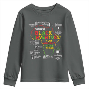 Proud Black Inventors Youth Sweatshirt Black History Month African American Pride TS02 Dark Heather Print Your Wear