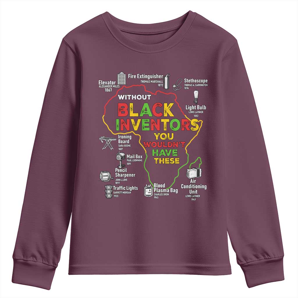 Proud Black Inventors Youth Sweatshirt Black History Month African American Pride TS02 Maroon Print Your Wear