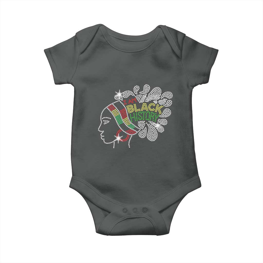 I Am Black History Baby Onesie Black Girl Sparkling Bling TS02 Dark Heather Print Your Wear