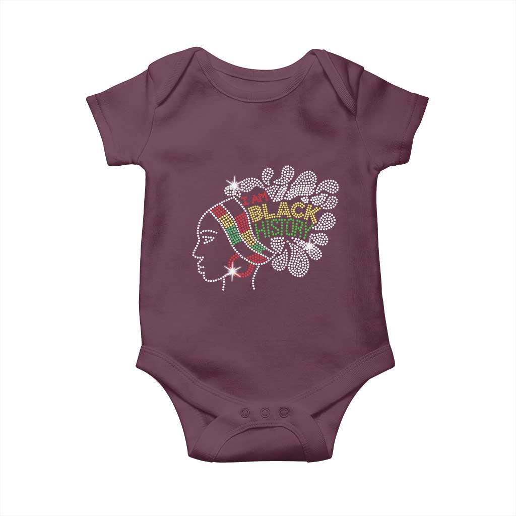 I Am Black History Baby Onesie Black Girl Sparkling Bling TS02 Maroon Print Your Wear