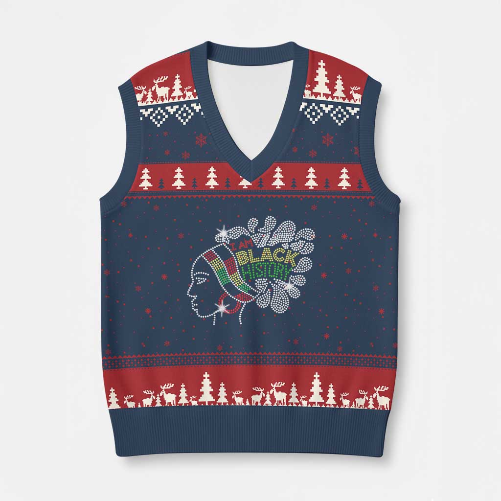 I Am Black History V-Neck Knit Sweater Vest Black Girl Sparkling Bling TS02 Navy Red Print Your Wear