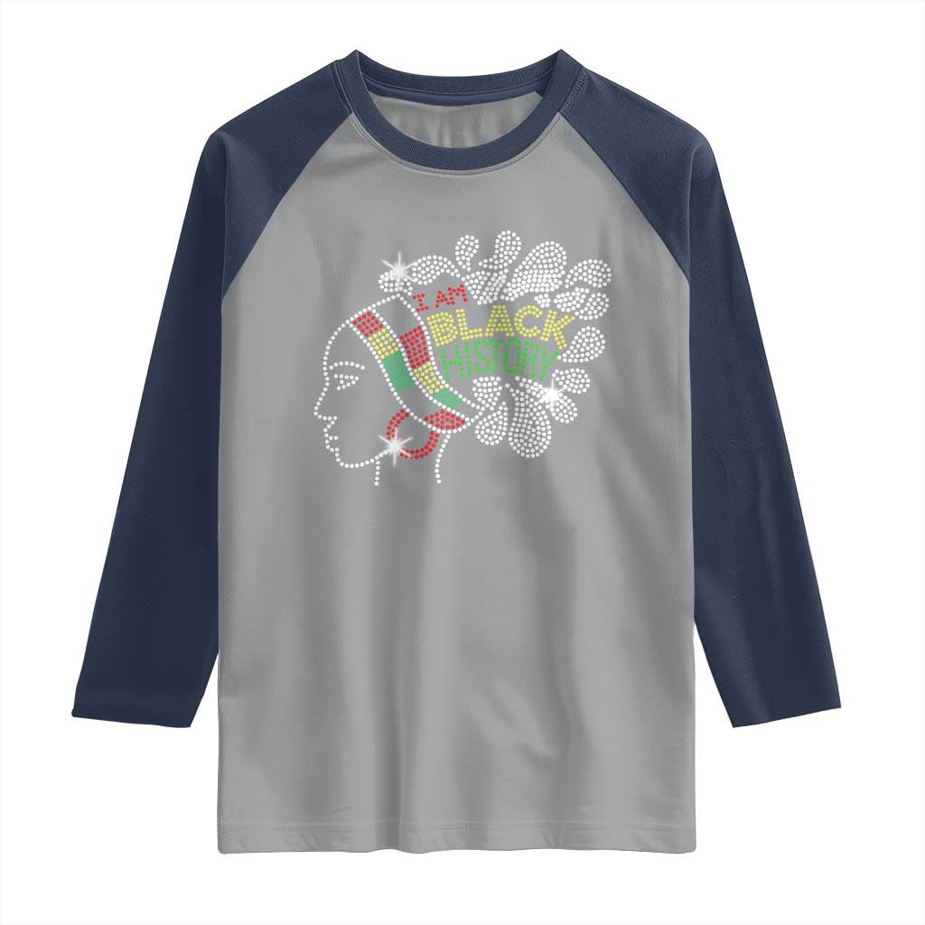 I Am Black History Raglan Shirt Black Girl Sparkling Bling TS02 Sport Gray Navy Print Your Wear