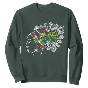 I Am Black History Sweatshirt Black Girl Sparkling Bling TS02 Dark Forest Green Print Your Wear