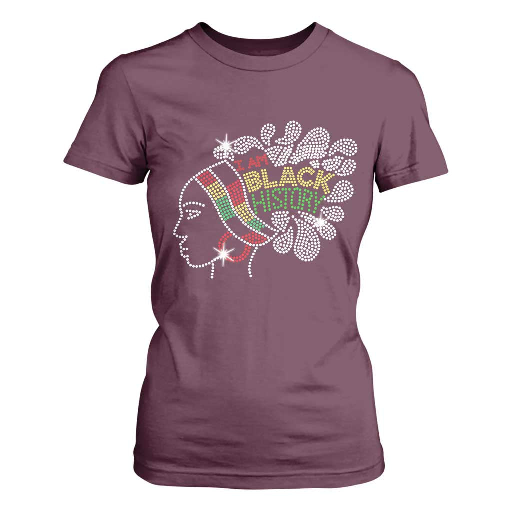 I Am Black History T Shirt For Women Black Girl Sparkling Bling TS02 Maroon Print Your Wear