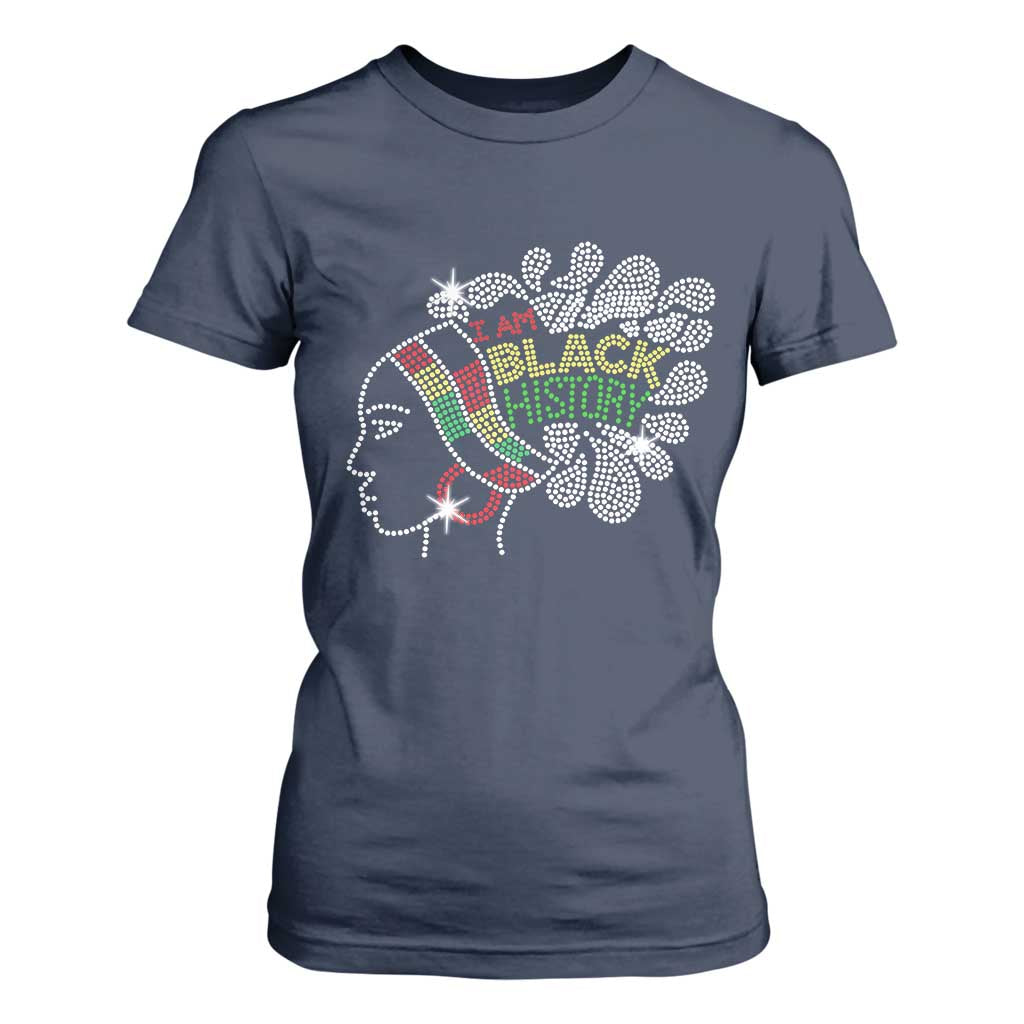 I Am Black History T Shirt For Women Black Girl Sparkling Bling TS02 Navy Print Your Wear