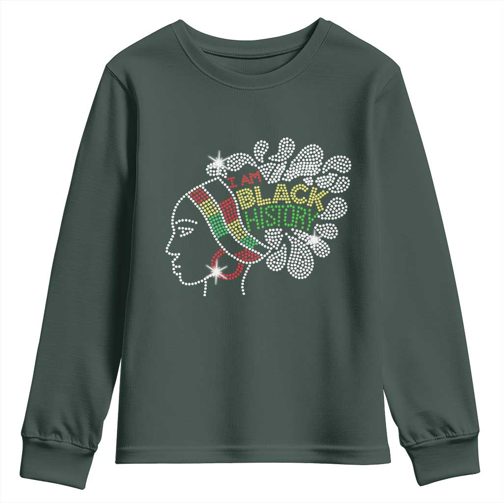 I Am Black History Youth Sweatshirt Black Girl Sparkling Bling TS02 Dark Forest Green Print Your Wear