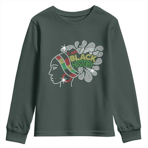 I Am Black History Youth Sweatshirt Black Girl Sparkling Bling TS02 Dark Forest Green Print Your Wear