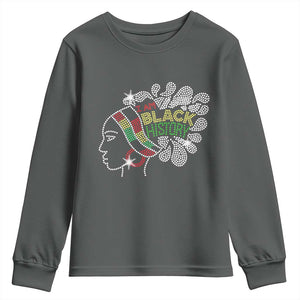 I Am Black History Youth Sweatshirt Black Girl Sparkling Bling TS02 Dark Heather Print Your Wear