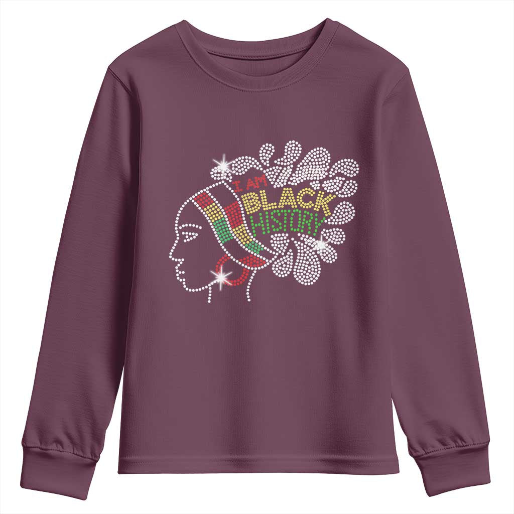 I Am Black History Youth Sweatshirt Black Girl Sparkling Bling TS02 Maroon Print Your Wear