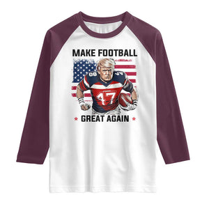 Make American Football Great Again Raglan Shirt Funny Trump US Flag Vintage TS02 White Maroon Print Your Wear