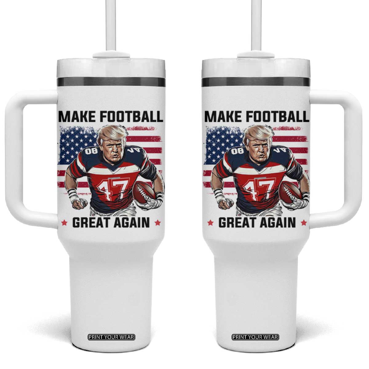 Make American Football Great Again Tumbler With Handle Funny Trump US Flag Vintage TS02 One Size: 40 oz White Print Your Wear