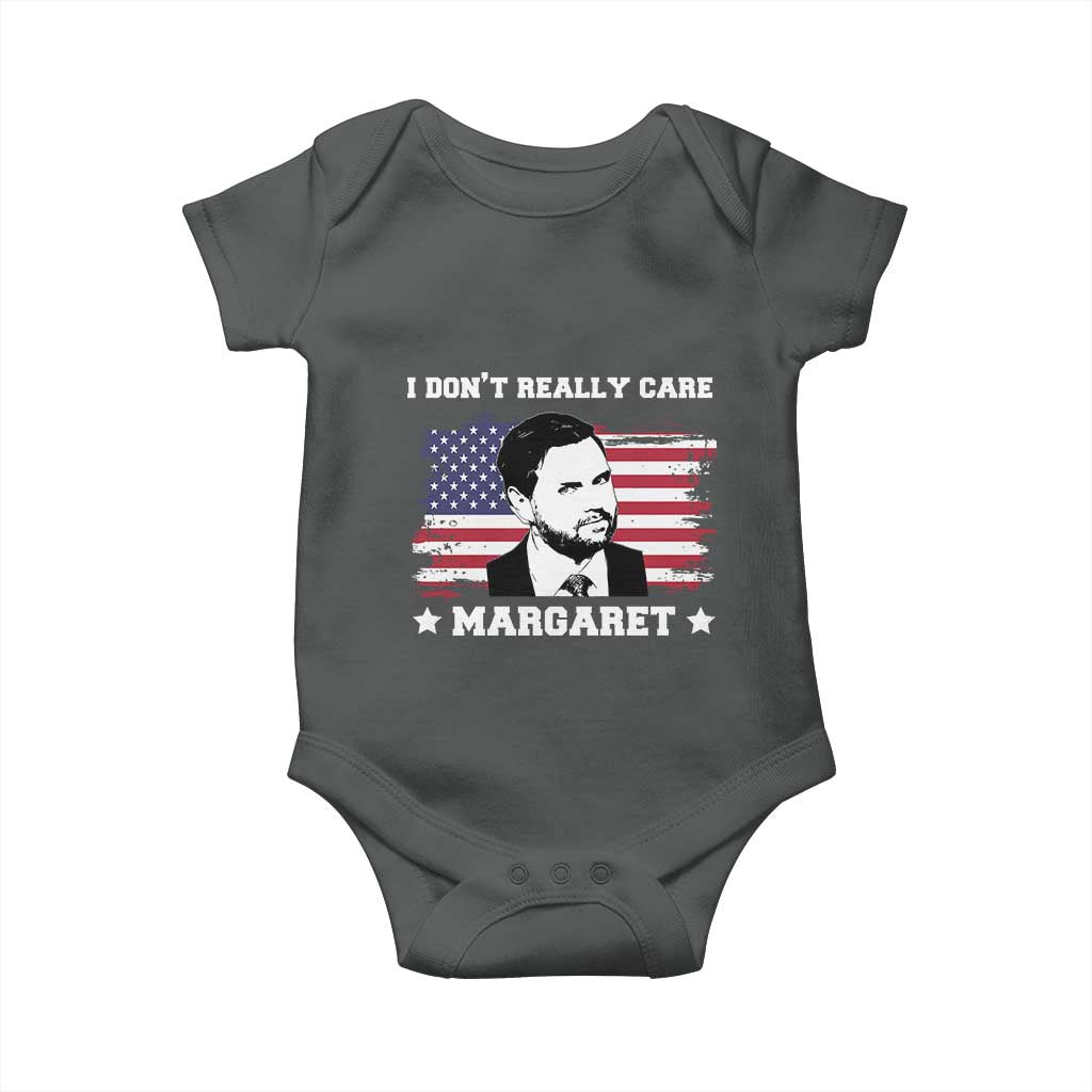 Funny JD Vance Baby Onesie I Don't Really Care Margaret American Flag TS02 Dark Heather Print Your Wear