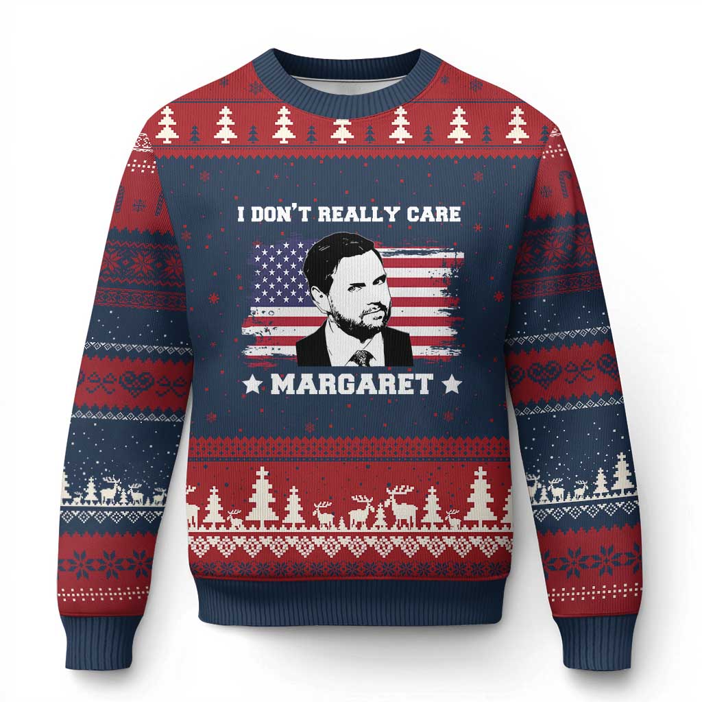 Funny JD Vance Ugly Christmas Sweater I Don't Really Care Margaret American Flag TS02 Navy Red Print Your Wear