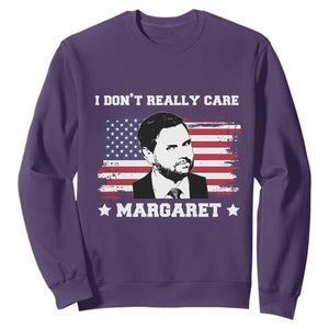 Funny JD Vance Sweatshirt I Don't Really Care Margaret American Flag TS02 Purple Print Your Wear