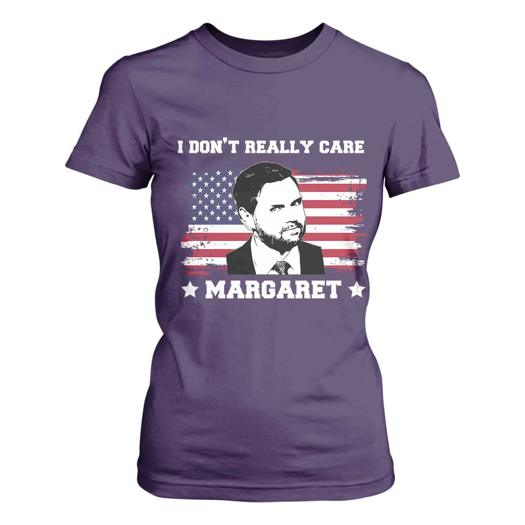 Funny JD Vance T Shirt For Women I Don't Really Care Margaret American Flag TS02 Purple Print Your Wear