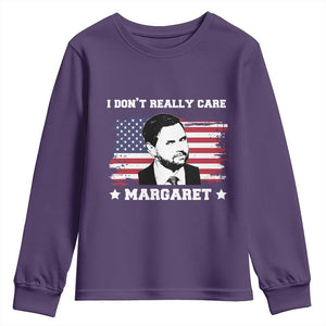 Funny JD Vance Youth Sweatshirt I Don't Really Care Margaret American Flag TS02 Purple Print Your Wear