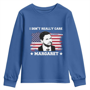 Funny JD Vance Youth Sweatshirt I Don't Really Care Margaret American Flag TS02 Royal Blue Print Your Wear