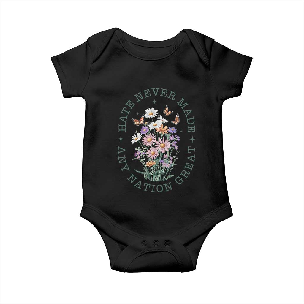 Hate Never Made Any Nation Great Baby Onesie Botanical Floral Butterflies Retro TS02 Black Print Your Wear