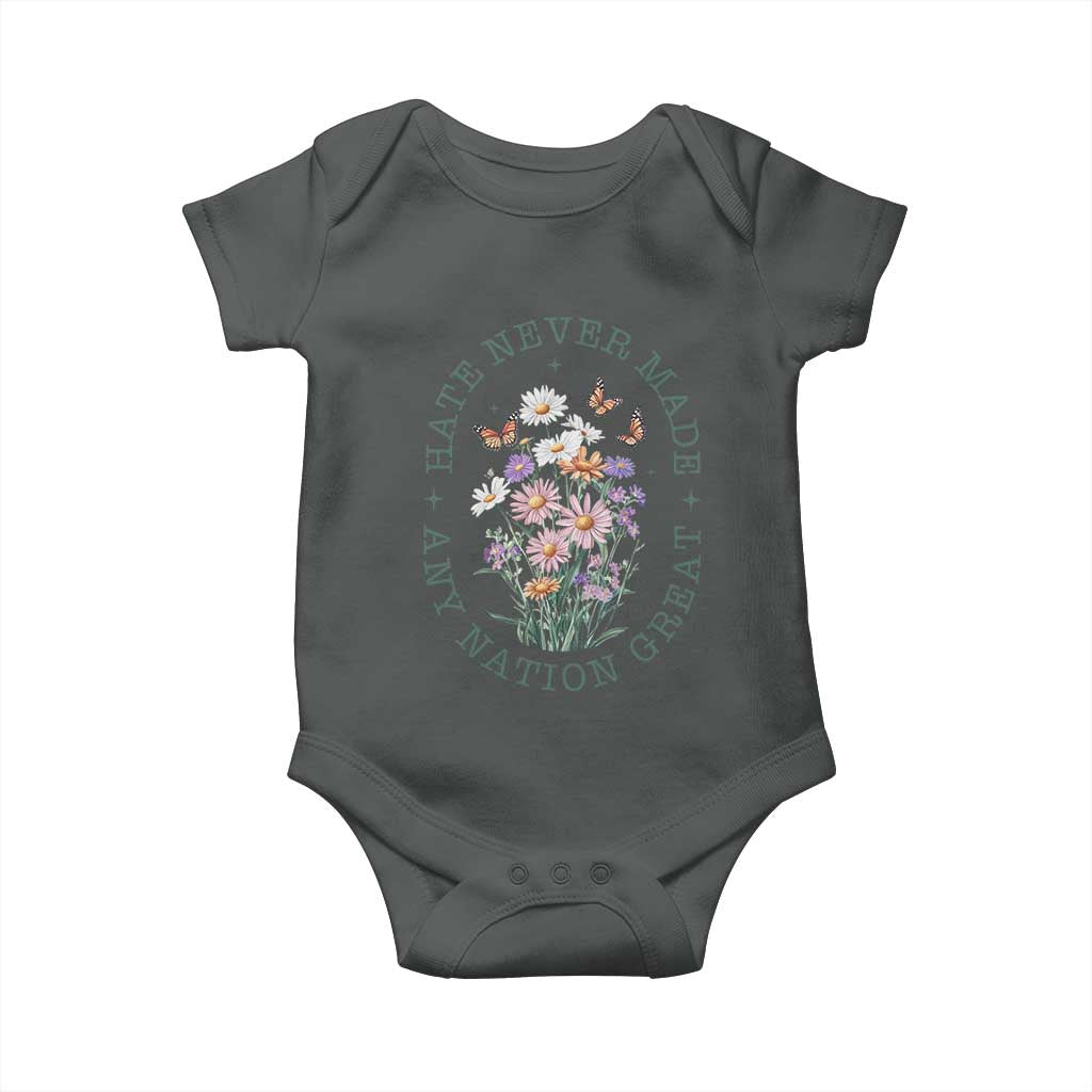 Hate Never Made Any Nation Great Baby Onesie Botanical Floral Butterflies Retro TS02 Dark Heather Print Your Wear