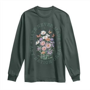 Hate Never Made Any Nation Great Long Sleeve Shirt Botanical Floral Butterflies Retro TS02 Dark Forest Green Print Your Wear