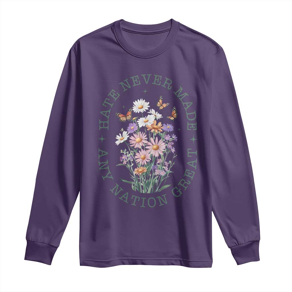 Hate Never Made Any Nation Great Long Sleeve Shirt Botanical Floral Butterflies Retro TS02 Purple Print Your Wear