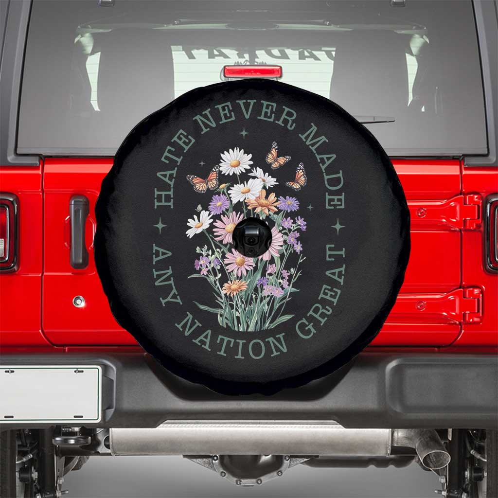 Hate Never Made Any Nation Great Spare Tire Cover Botanical Floral Butterflies Retro TS02 Black Print Your Wear