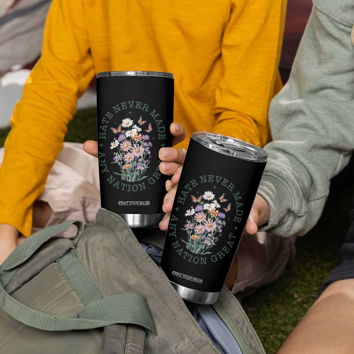 Hate Never Made Any Nation Great Tumbler Cup Botanical Floral Butterflies Retro TS02 Print Your Wear