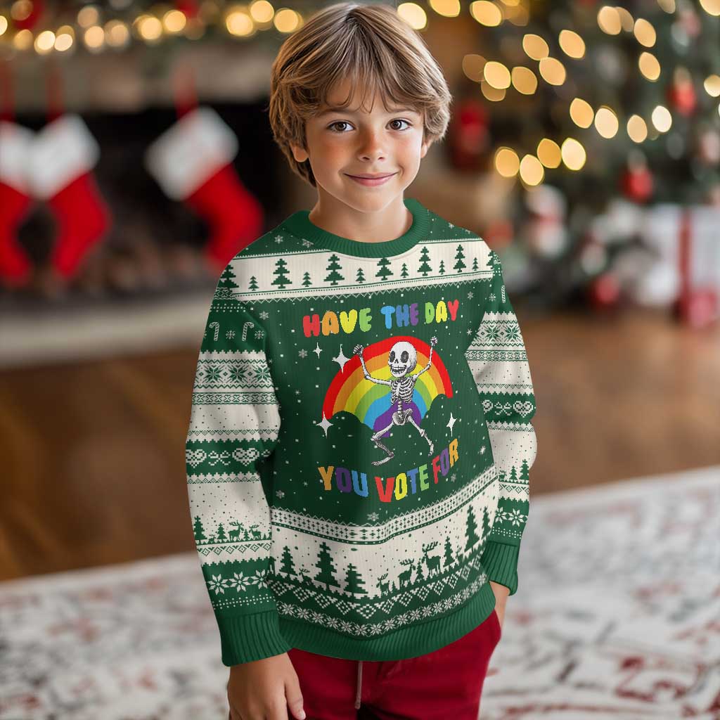 Sarcastic Skeleton Ugly Christmas Sweater Have The Day You Voted For TS02 Forest Green Beige Print Your Wear