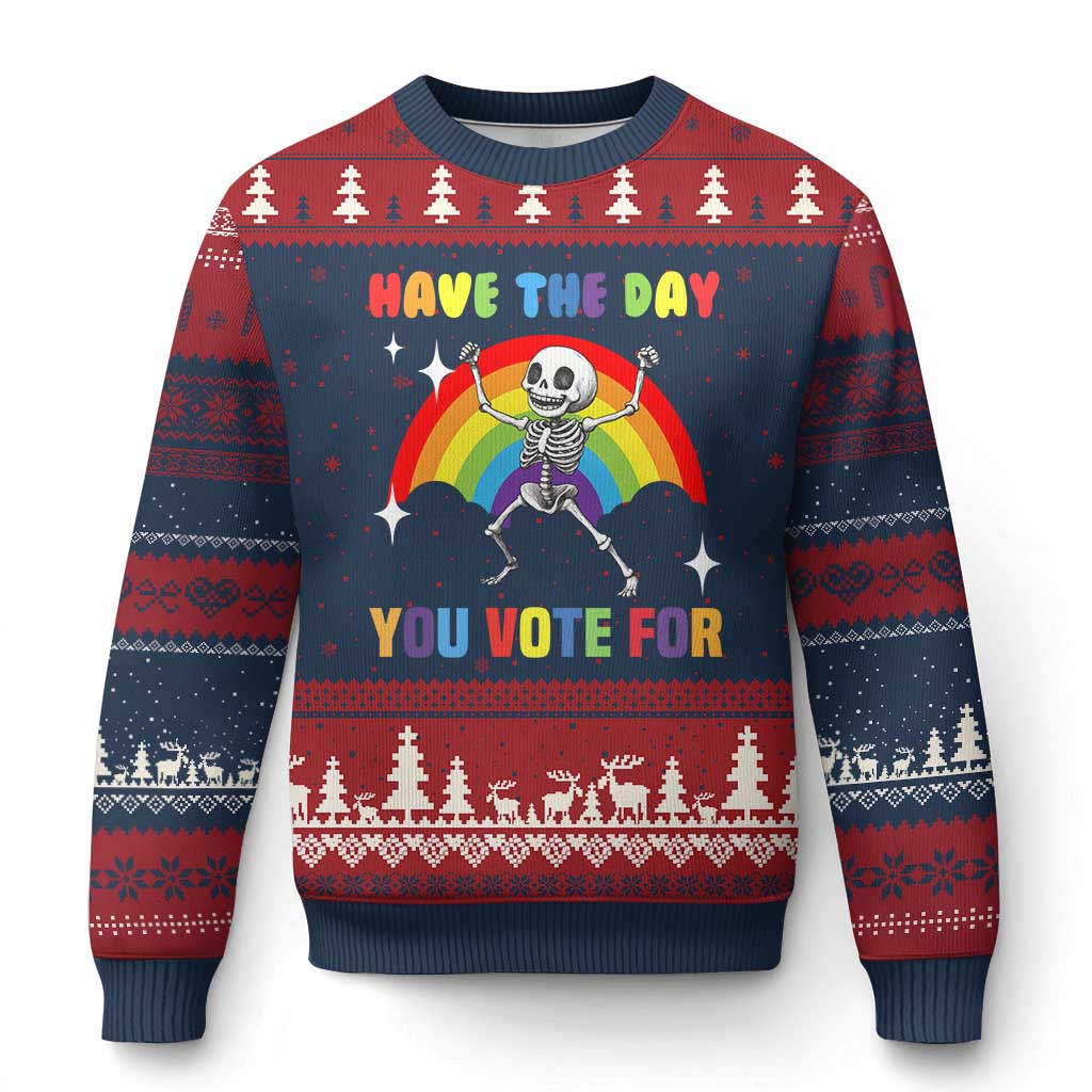 Sarcastic Skeleton Ugly Christmas Sweater Have The Day You Voted For TS02 Navy Red Print Your Wear