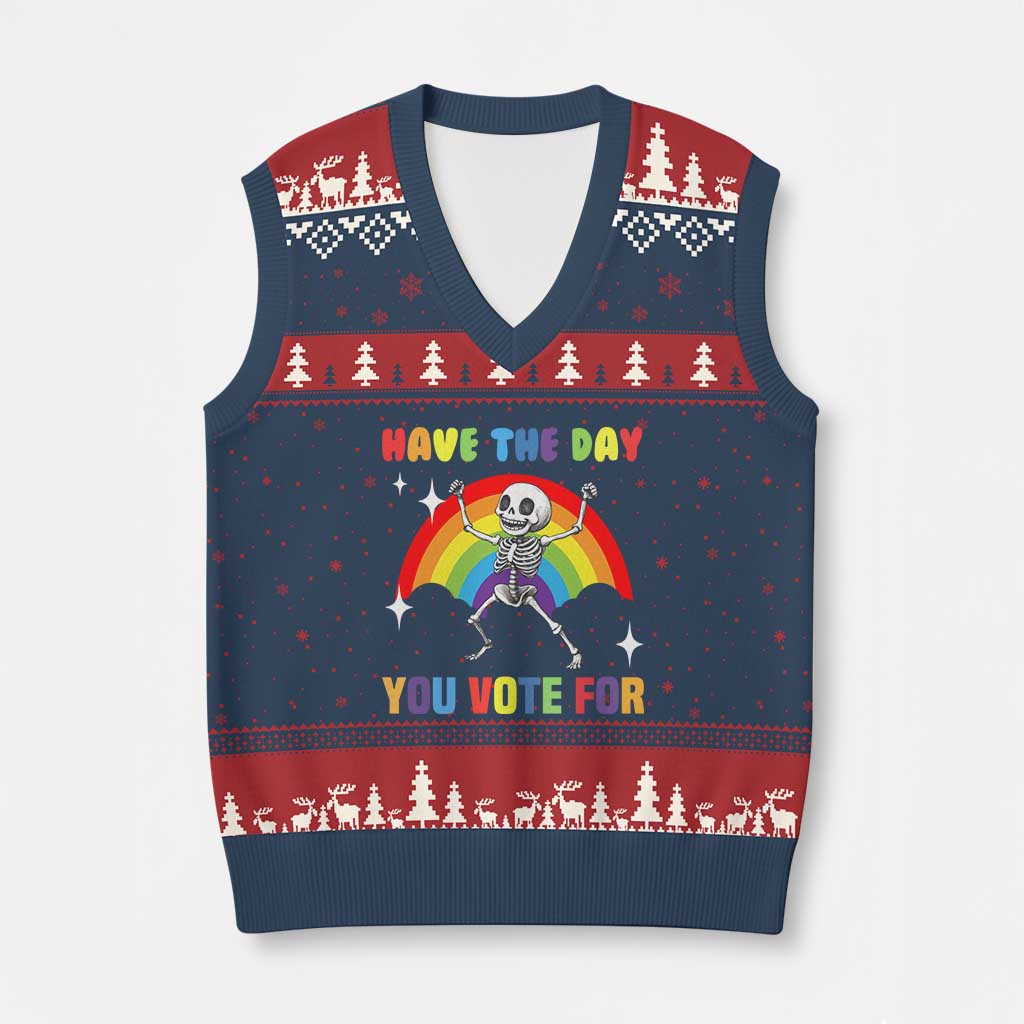 Sarcastic Skeleton V-Neck Knit Sweater Vest Have The Day You Voted For TS02 Navy Red Print Your Wear