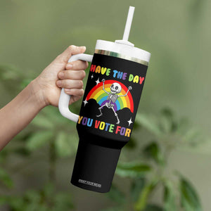 Sarcastic Skeleton Tumbler With Handle Have The Day You Voted For TS02 Print Your Wear