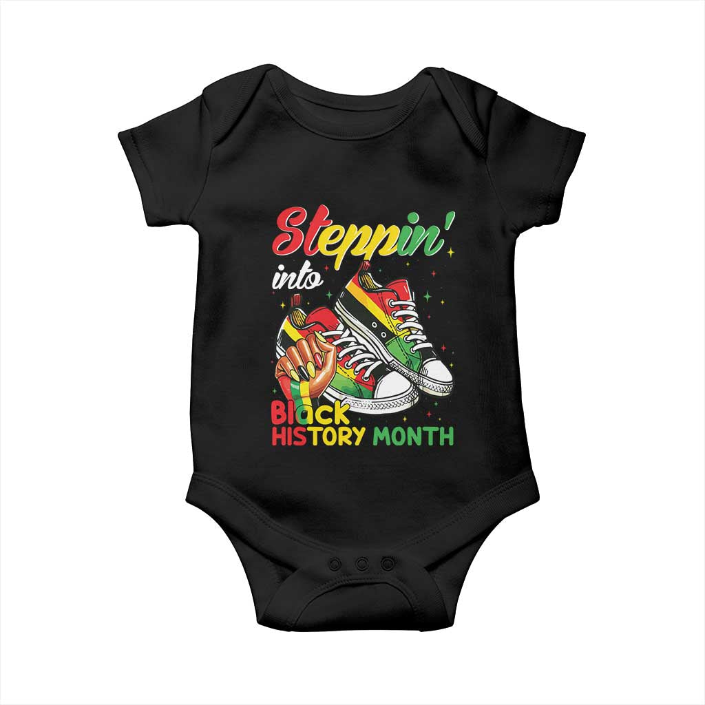 Stepping Into Black History Month Baby Onesie Black Girls Sneakers TS02 Black Print Your Wear