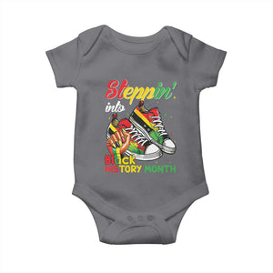 Stepping Into Black History Month Baby Onesie Black Girls Sneakers TS02 Charcoal Print Your Wear