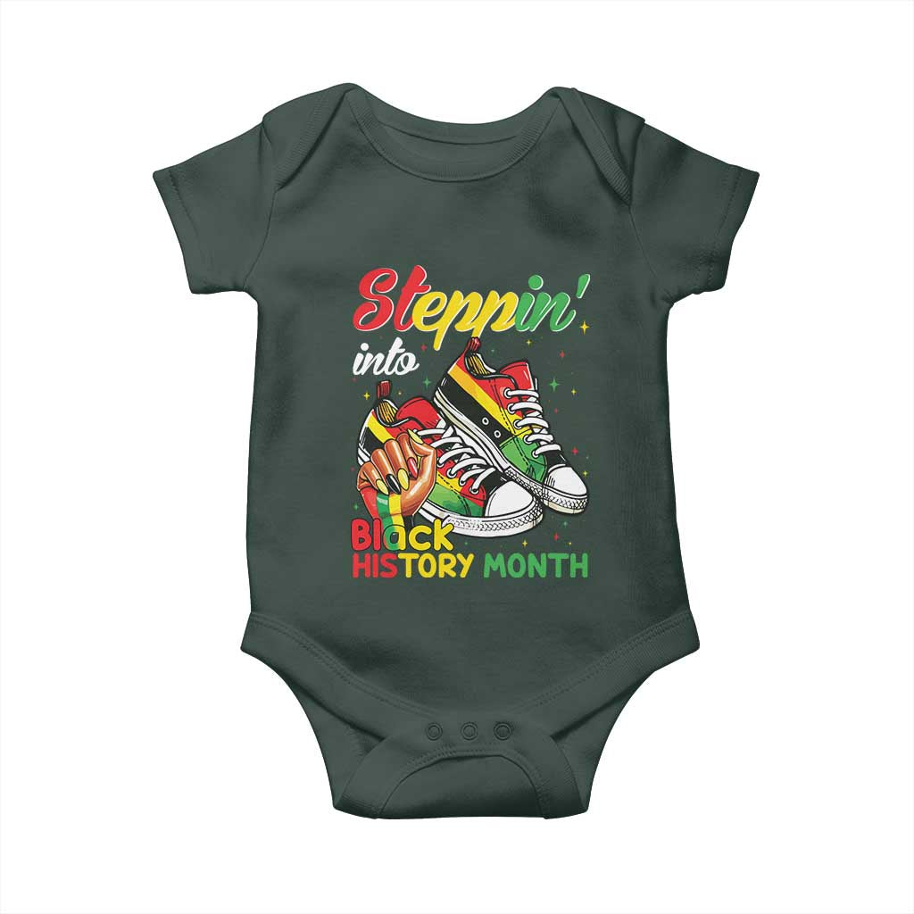 Stepping Into Black History Month Baby Onesie Black Girls Sneakers TS02 Print Your Wear