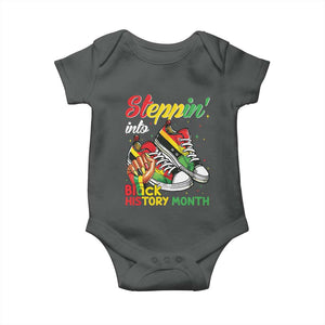 Stepping Into Black History Month Baby Onesie Black Girls Sneakers TS02 Dark Heather Print Your Wear