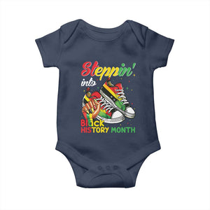 Stepping Into Black History Month Baby Onesie Black Girls Sneakers TS02 Navy Print Your Wear