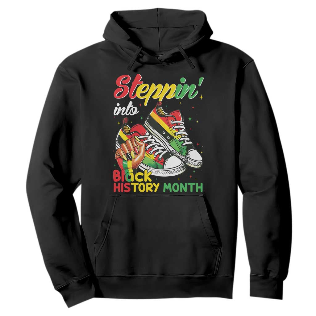 Stepping Into Black History Month Hoodie Black Girls Sneakers TS02 Black Print Your Wear