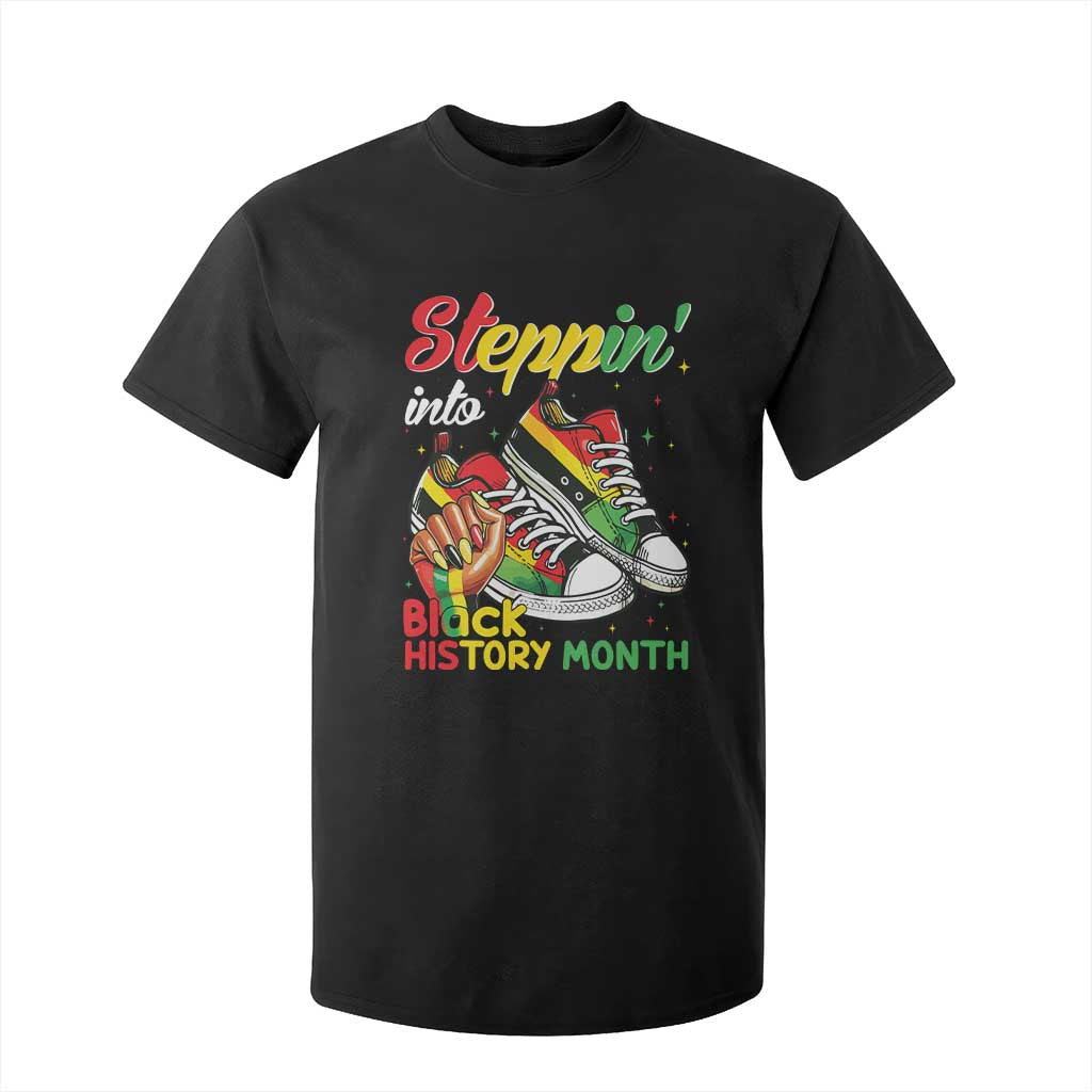 Stepping Into Black History Month T Shirt For Kid Black Girls Sneakers TS02 Black Print Your Wear