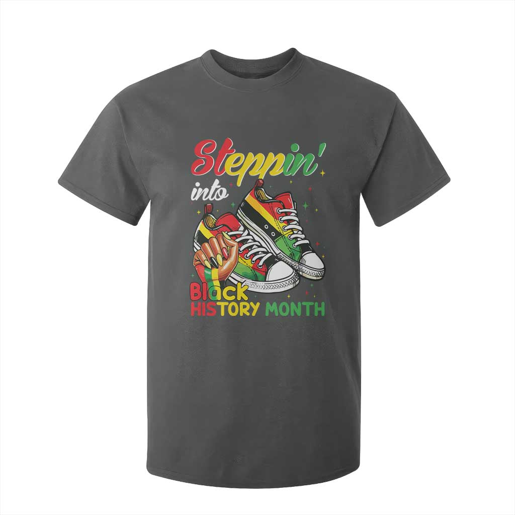 Stepping Into Black History Month T Shirt For Kid Black Girls Sneakers TS02 Dark Heather Print Your Wear