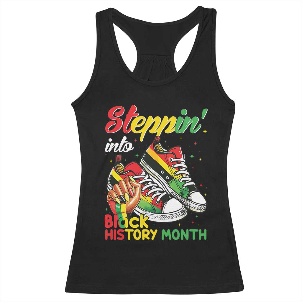 Stepping Into Black History Month Racerback Tank Top Black Girls Sneakers TS02 Black Print Your Wear