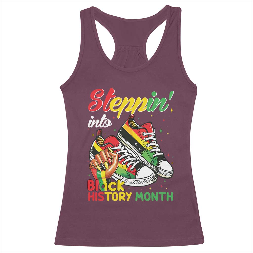 Stepping Into Black History Month Racerback Tank Top Black Girls Sneakers TS02 Maroon Print Your Wear