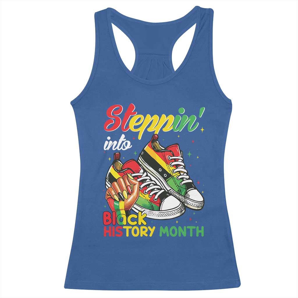 Stepping Into Black History Month Racerback Tank Top Black Girls Sneakers TS02 Royal Blue Print Your Wear