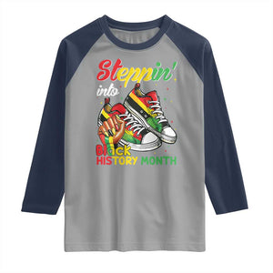 Stepping Into Black History Month Raglan Shirt Black Girls Sneakers TS02 Sport Gray Navy Print Your Wear