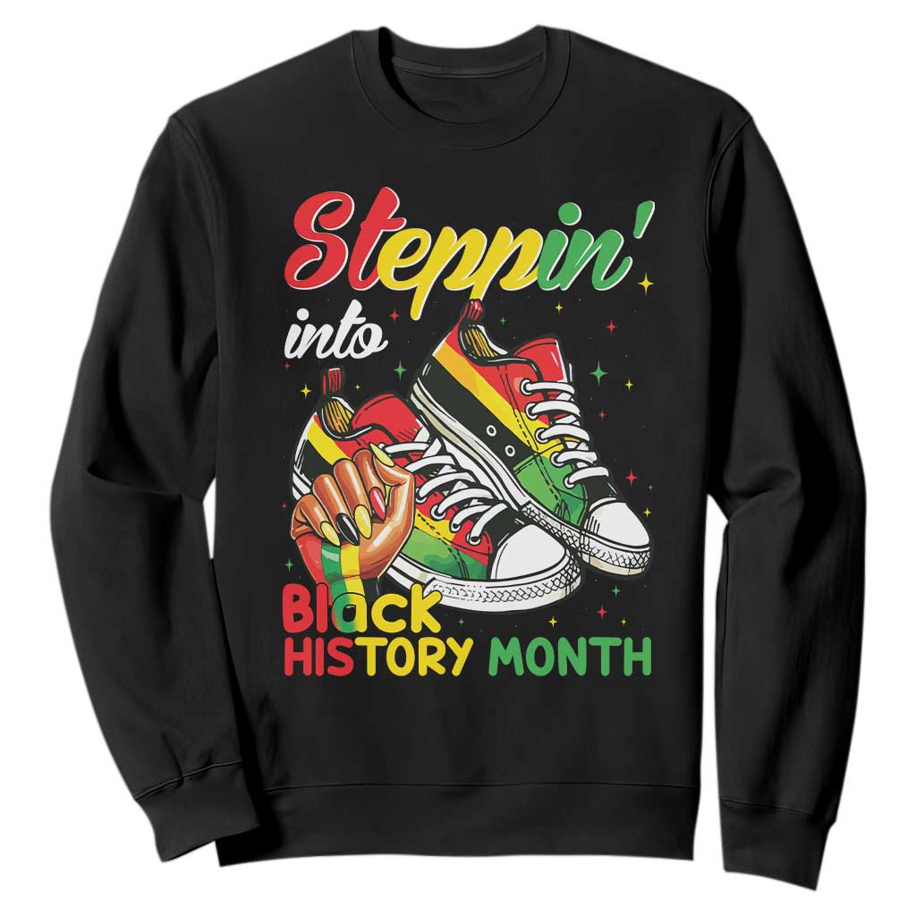 Stepping Into Black History Month Sweatshirt Black Girls Sneakers TS02 Black Print Your Wear