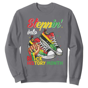 Stepping Into Black History Month Sweatshirt Black Girls Sneakers TS02 Charcoal Print Your Wear