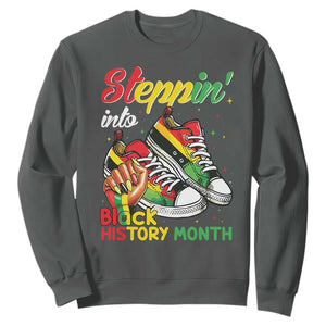 Stepping Into Black History Month Sweatshirt Black Girls Sneakers TS02 Dark Heather Print Your Wear