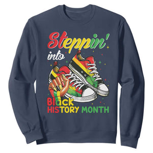 Stepping Into Black History Month Sweatshirt Black Girls Sneakers TS02 Navy Print Your Wear