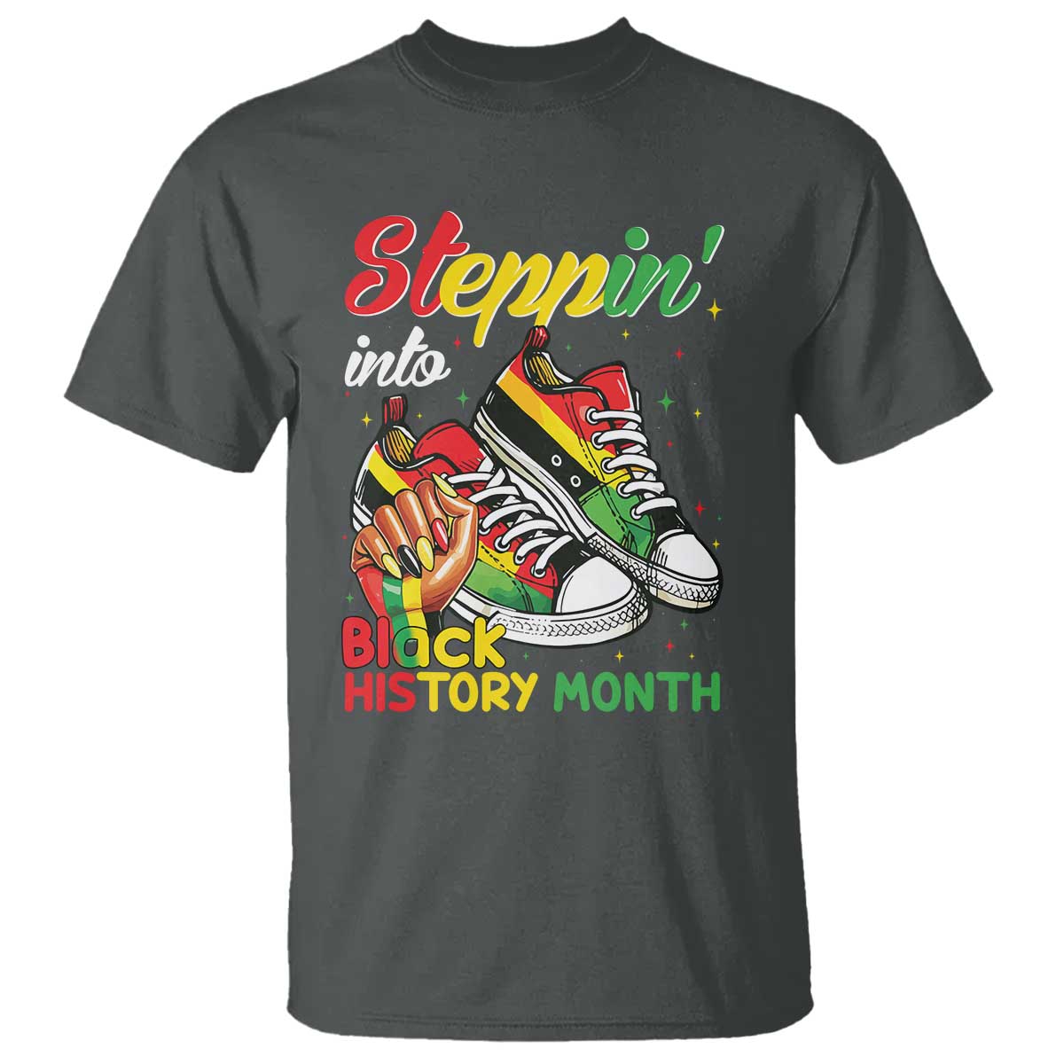 Stepping Into Black History Month T Shirt Black Girls Sneakers TS02 Dark Heather Print Your Wear